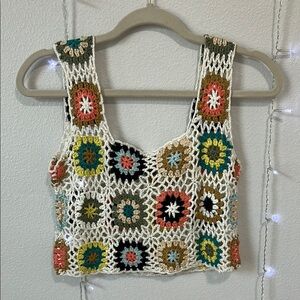 Forever 21 Orange and Green Crochet Cut-Out Tank Top